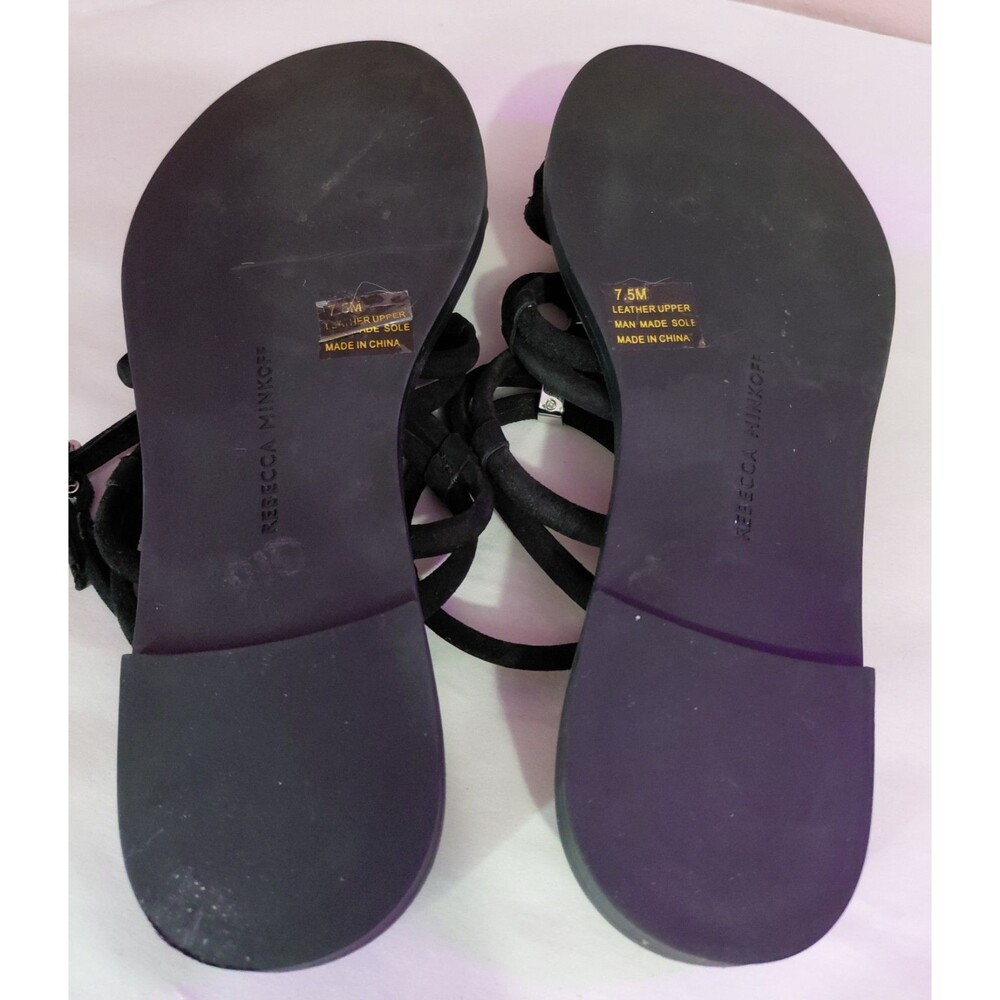 Rebecca Minkoff Black Suede Strappy Ankle Wrap Around Sandals Women's Size 7.5 - Picture 4 of 7